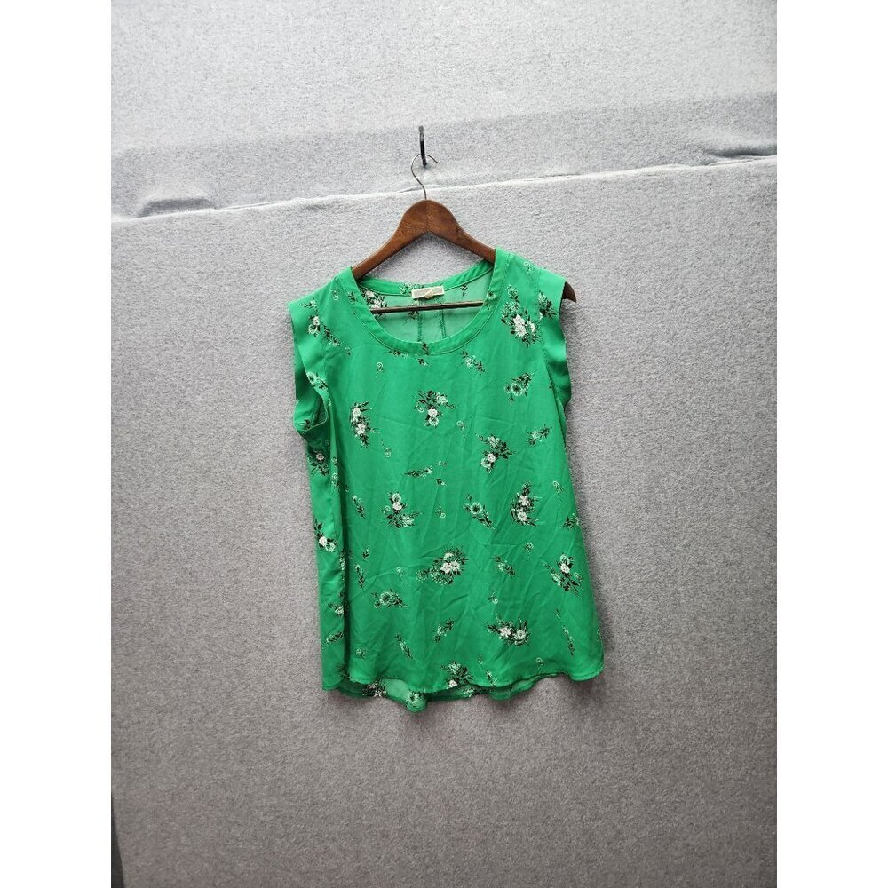 Pleione Green Floral Sleeveless Blouse Womens M Lightweight Polyester Top‎